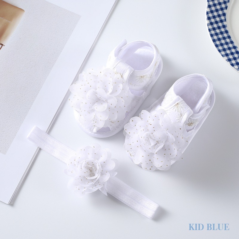 Giày Sandal Công Chúa Mùa Hè Phiên Bản Hàn Quốc Có Băng Đô Màu Sắc Tương Phản Trang Trí Hoa Cho Bé Gái 0-1 Tuổi