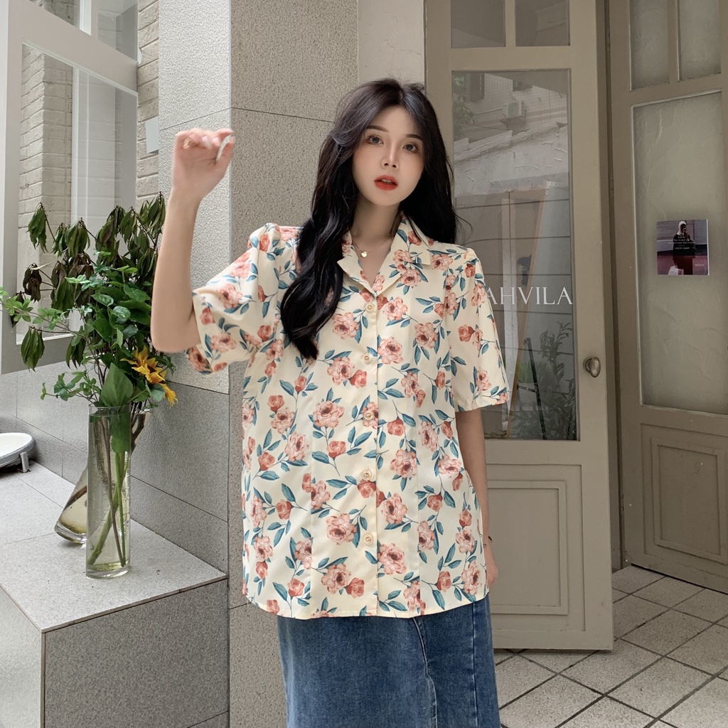Áo Sơ Mi chiffon Tay Ngắn Dáng Rộng In Hoa Thời Trang Mới Cho Nữ