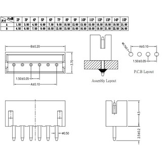 Pin ZH1.5MM 2P3P4P5P6P8P10P ZH1.5MM Kim uốn thẳng 1.5mm Lắp