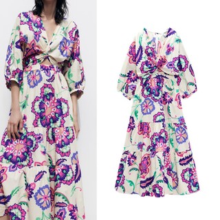 Zara 'S Mùa Hè Mới Thiết Kế Khoét Lỗ Với Váy In Thắt Nút 3096221