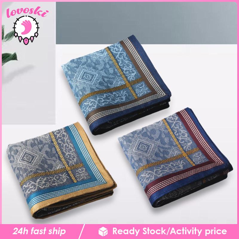 [Lovoski] Set 3 Khăn Tay Bỏ Túi Hình Vuông Chất Liệu Cotton Cho Nam