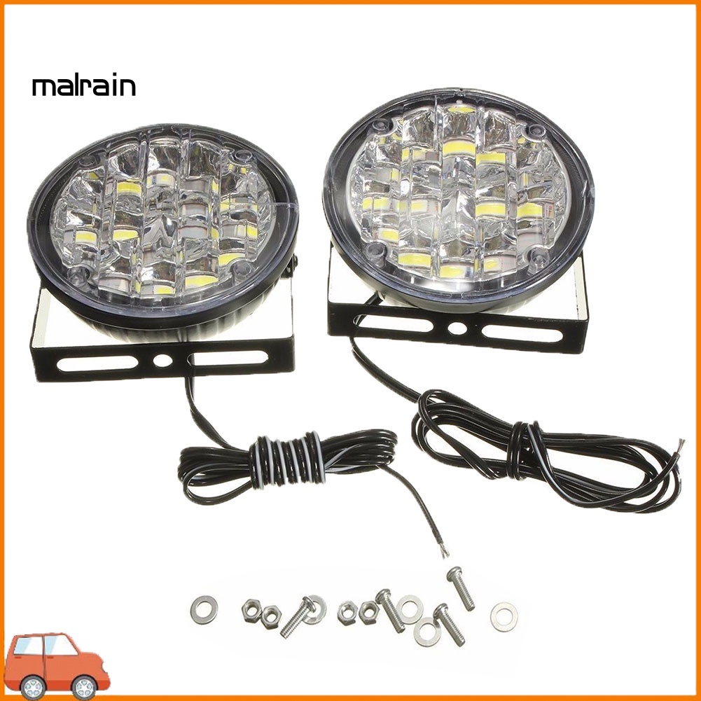 Bộ 2 Đèn Led Tròn 12V 18 Bóng Phá Sương Mù Chạy Ban Ngày Cho Xe Hơi