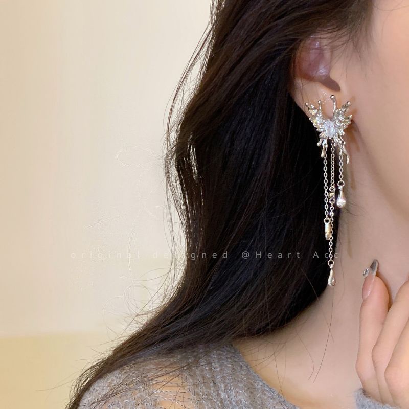 Khuyên Tai Dáng Dài Đính Đá Zircon Hình Bướm Độc Đáo Chất Lượng Cao