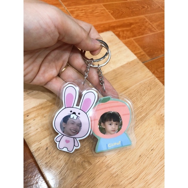 Móc khóa chibi ghép mặt in theo yêu cầu hình khủng long, lợn bò sữa