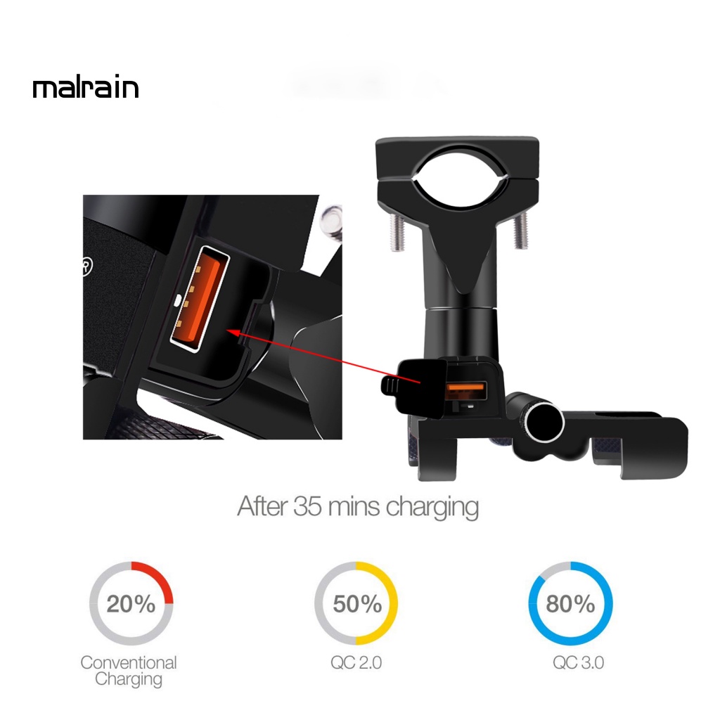 Đế Sạc Điện Thoại QC 3.0 USB Bằng Kim Loại Chống Thấm Nước Dành Cho Xe Mô Tô