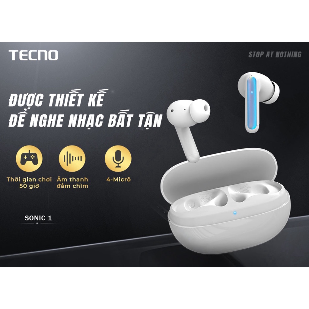 Tai nghe Tecno Sonic 1 | Bluetooth 5.3 | Chống nước IPX5 | 50 giờ chơi nhạc | - Hàng chính hãng