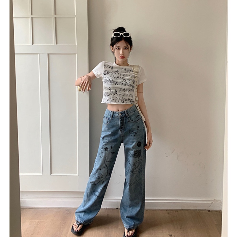 Áo Thun Nữ Ngắn Tay Cổ Tròn In Hình Thời Trang