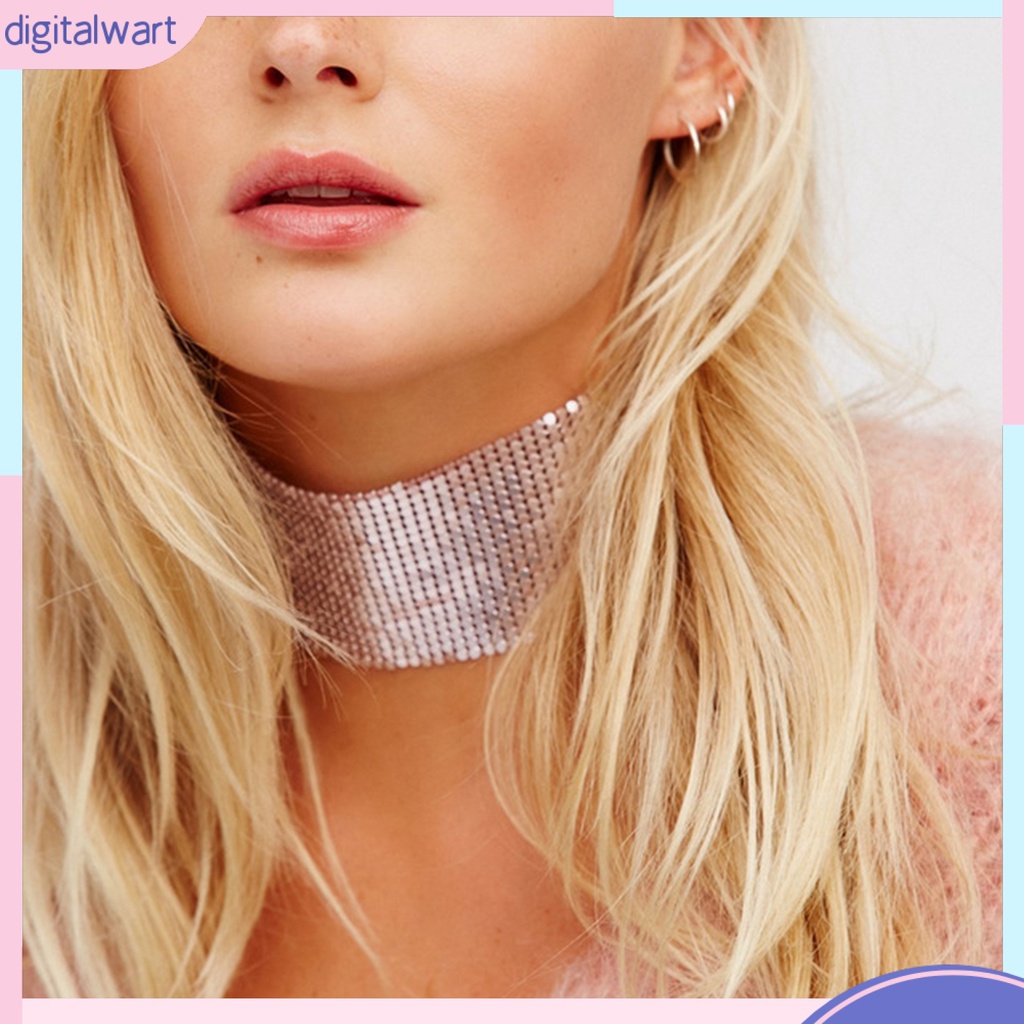 Vòng Cổ Choker Bản Rộng Đính Đá Lấp Lánh Phong Cách Punk Hip Hop Thời Trang Cho Nữ