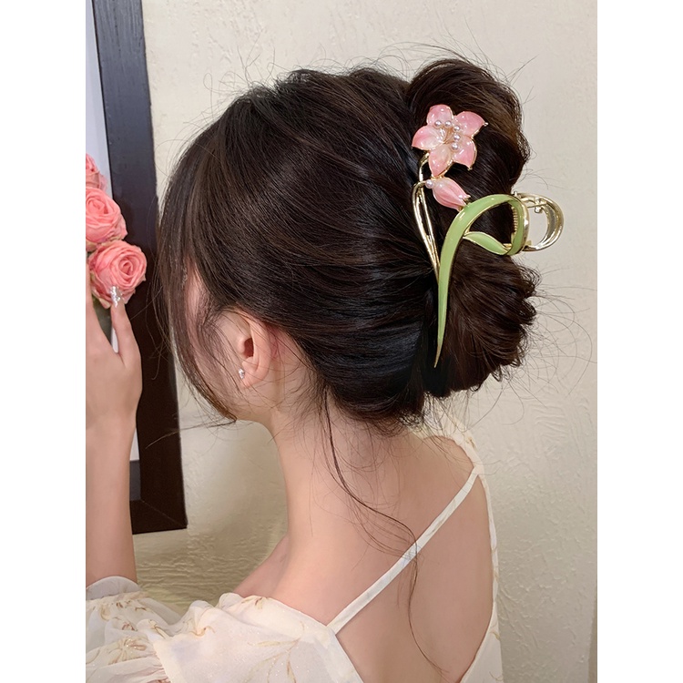 Kẹp Tóc Hình Hoa Tráng Men Bằng Hợp Kim Siêu Nhẹ Thời Trang Cho Nữ