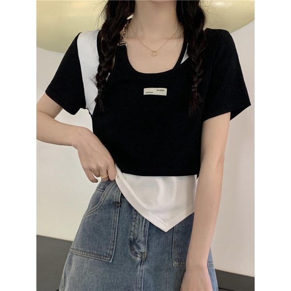 Áo Thun Nữ Ngắn Tay Cổ Tròn Thời Trang Hàn