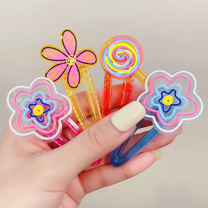 Kẹp Tóc Hình Hoa Và Trái Tim Nhiều Màu Sắc Bằng Acrylic Thời Trang Hàn Quốc Dễ Thương