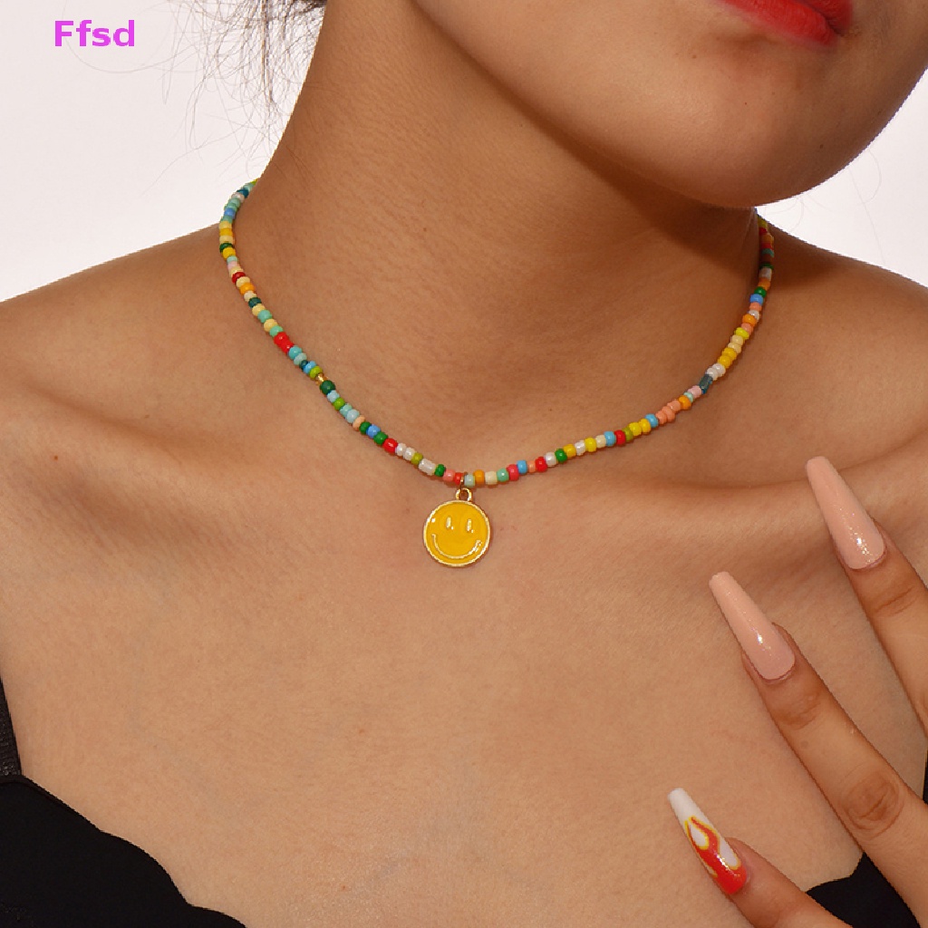 {Ffsd} Vòng cổ Chuỗi Hạt Mặt Cười Thả Dầu Tráng Men Dễ Thương Trang Sức Cho Nữ