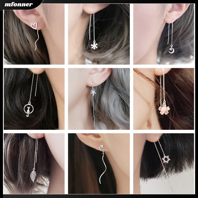 Bông Tai Dáng Dài Phối Tua Rua Phong Cách Hàn Quốc