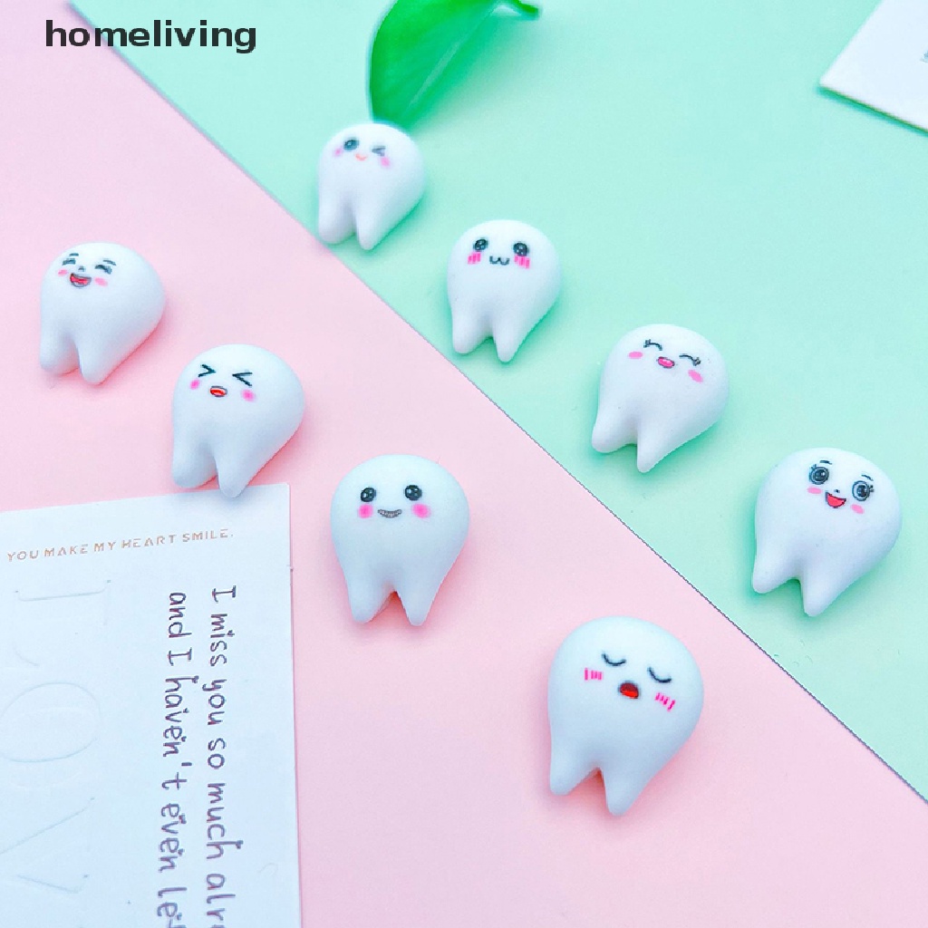 Bộ 2 Đồ Trang Trí Hình Chiếc Răng Biểu Cảm Hoạt Hình Bằng Nhựa Resin Phát Sáng Dễ Thương