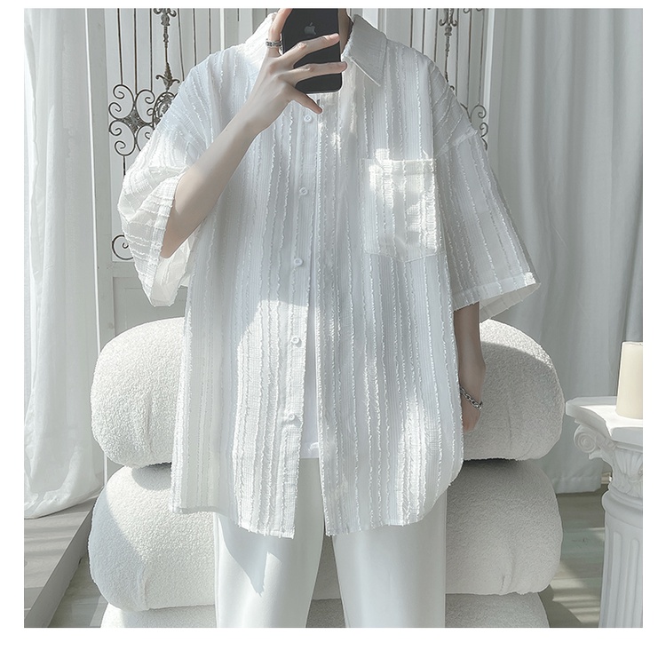 Áo Sơ Mi Tay Ngắn Dáng Rộng Phong Cách Đường Phố Thời Trang Mùa Hè Cho Nam