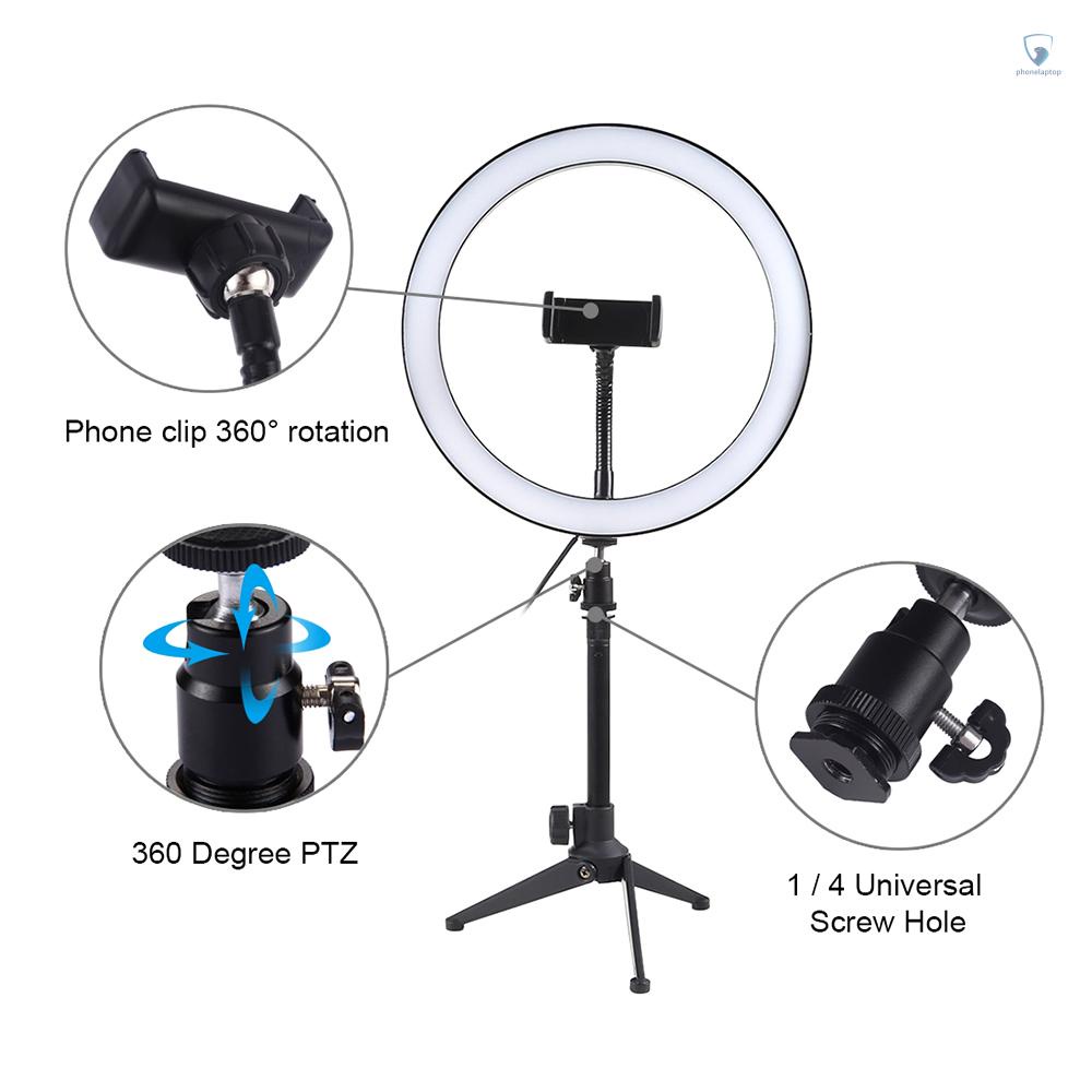 Đèn LED Tròn 10 "Có Thể Điều Chỉnh Độ Sáng Kèm Giá Đỡ Điện Thoại Di Động Hỗ Trợ Quay Video / Phát Trực Tiếp