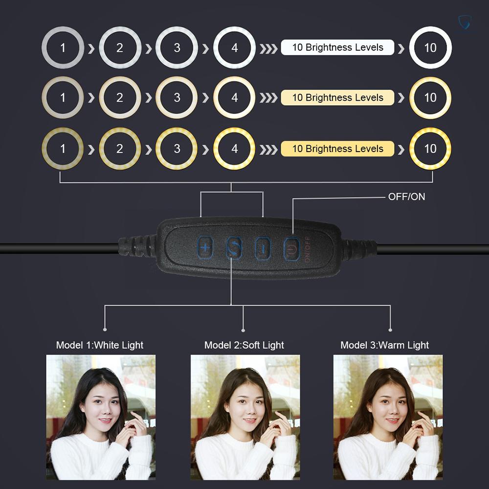 Đèn LED Tròn 10 "Có Thể Điều Chỉnh Độ Sáng Kèm Giá Đỡ Điện Thoại Di Động Hỗ Trợ Quay Video / Phát Trực Tiếp