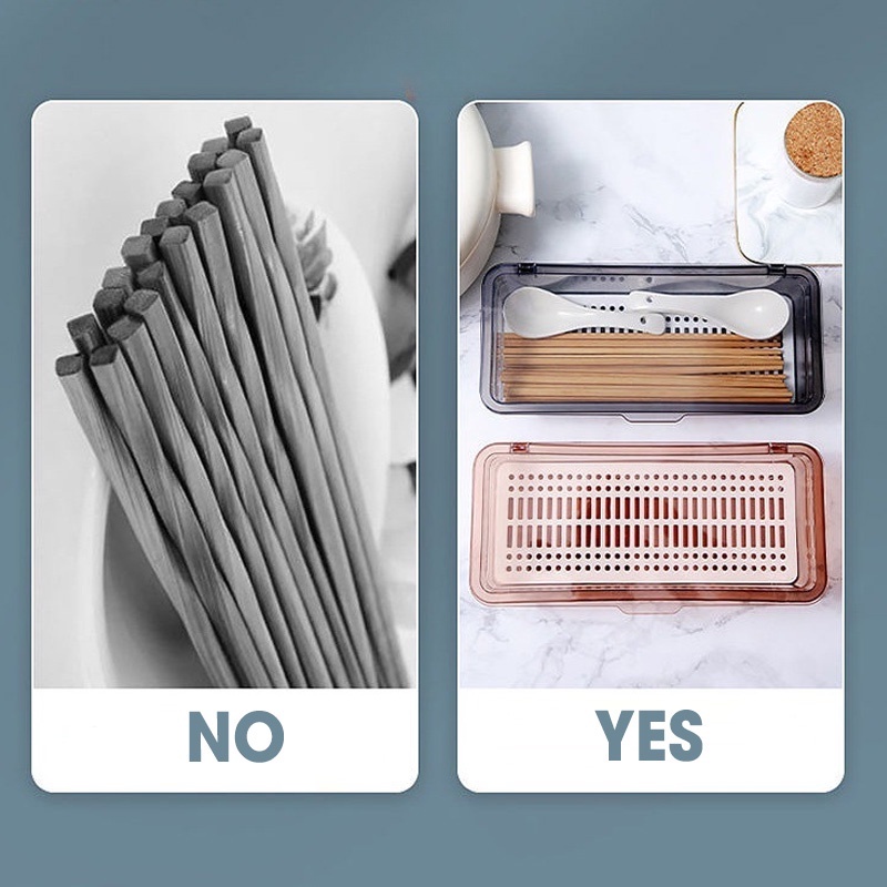 Hộp đựng thìa dĩa có nắp đậy, hộp đựng đồ dùng đa năng đựng khẩu trang,cọ trang điểm chống bụi thoát nước hiệu quả HSU