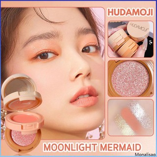 ⚡⚡COD HUDAMOJI Phấn Má Hồng Phấn Bắt Sáng Cho Mặt Phấn Mắt Tạo Khối Làm Sáng 3 Trong 1 Đĩa Đa Năng Tiện Dụng Trang Điểm Siêu Sáng Bóng Màu Ngọc Trai Mờ