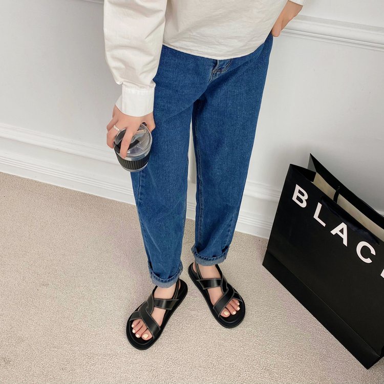 Giày Sandal Đế Thấp Mềm Mại Bằng Vải Oxford Màu Trơn Đơn Giản Phong Cách Retro Nhật Bản