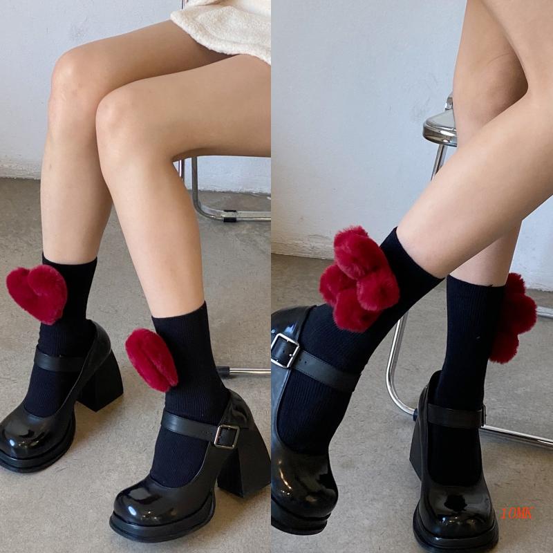 Vớ Lông Nhung Họa Tiết Hoa / Trái Tim 3D Phong Cách Lolita Vintage Nhật Bản Dành Cho Nữ