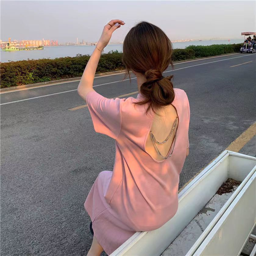 Đầm Dáng Rộng Hở Lưng Thời Trang Mùa Hè Hàn Quốc Cho Nữ Có Size Lớn