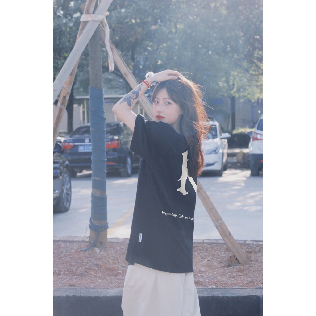 Áo Thun 100% cotton Màu Đen Dáng Rộng In Họa Tiết Xinh Xắn Thời Trang Mùa Hè Cho Nữ 5050