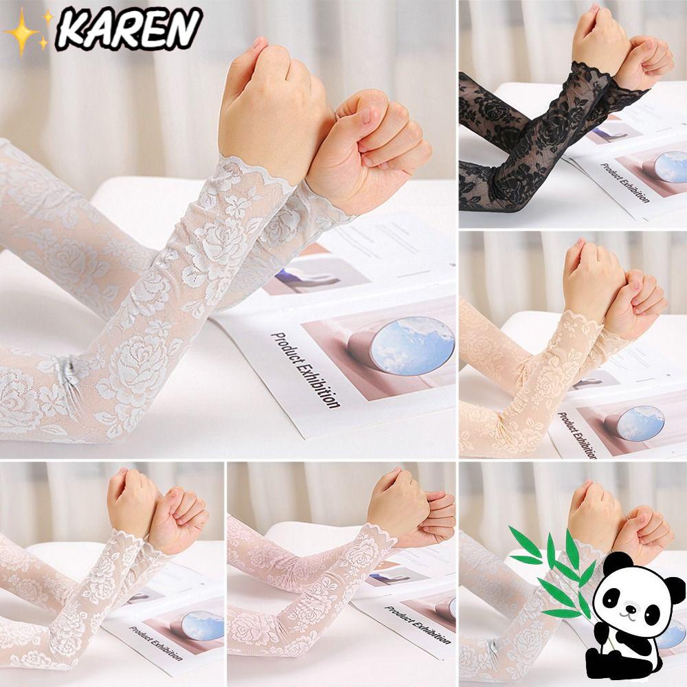 Găng Tay Dài Hở Ngón Chống Nắng Phối Ren Rỗng