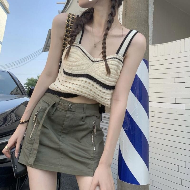 Áo Croptop Dệt Kim Sát Nách Cổ V Khoét Sâu Thời Trang Mùa Hè Quyến Rũ Cho Nữ