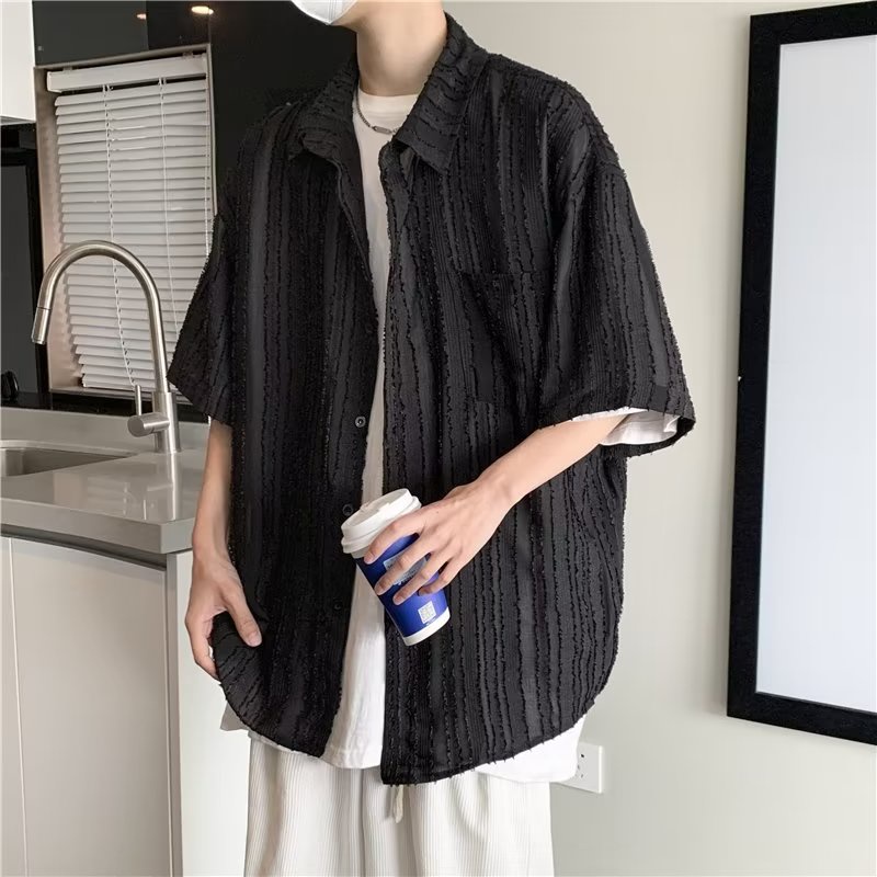 Áo Sơ Mi Tay Ngắn Có Khóa Kéo Phong Cách Hàn Quốc Cao Cấp Cho Nam