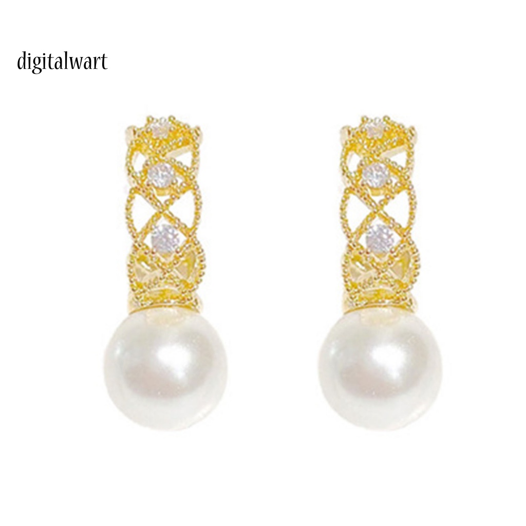 Kỹ Thuật Số| 1 Đôi Bông Tai Tròn Rỗng Đính Ngọc Trai Giả Lấp Lánh Thời Trang Dành Cho Nữ