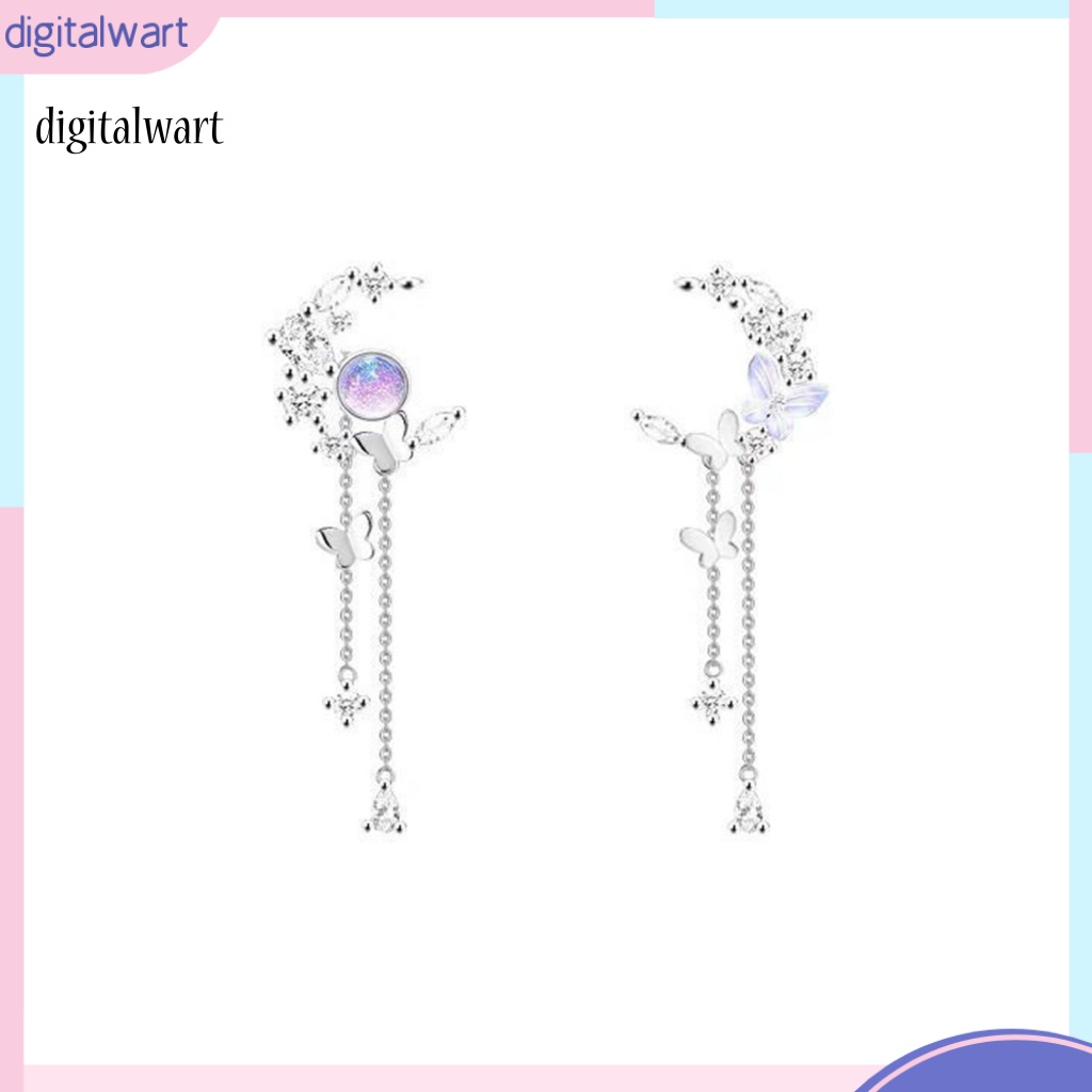 Kỹ Thuật Số| 1 Đôi Bông Tai Dáng Dài Đính Đá Pha Lê Tím Họa Tiết Hình Học / Trăng Sao Thời Trang Hàn Quốc