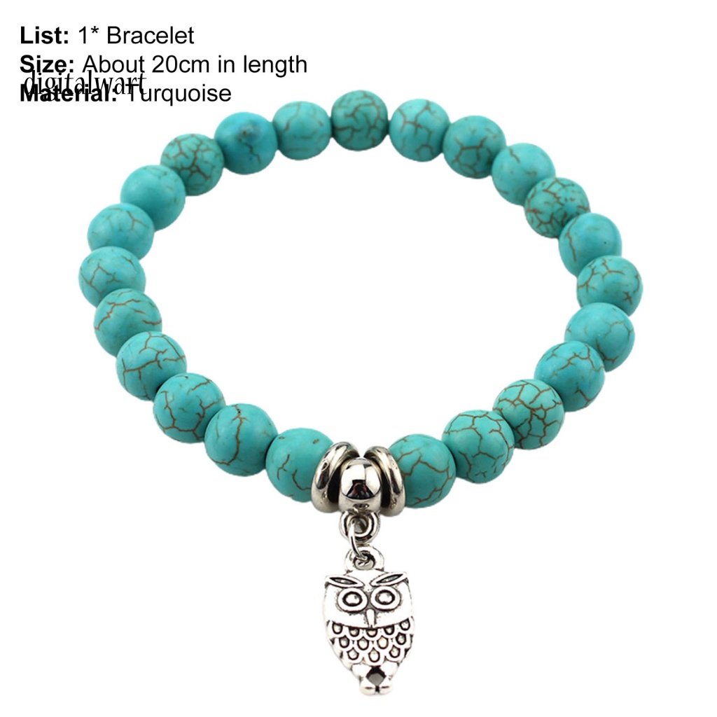 Kỹ Thuật Số| Vòng Tay Chuỗi Hạt Đá Ngọc Lam Nhân Tạo Hình Cú Mèo Thời Trang