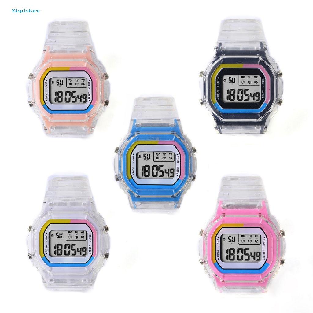 Đồng Hồ Đeo Tay Điện Tử Mặt Vuông Màu Cầu Vồng Chống Thấm Nước Thời Trang Cho Bé