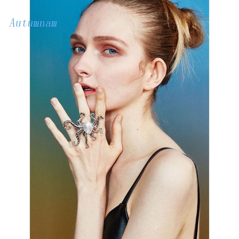 Nhẫn Hợp Kim Hình Bạch Tuộc Đính Ngọc Trai Nhân Tạo Y2K Thời Trang Dành Cho Nữ