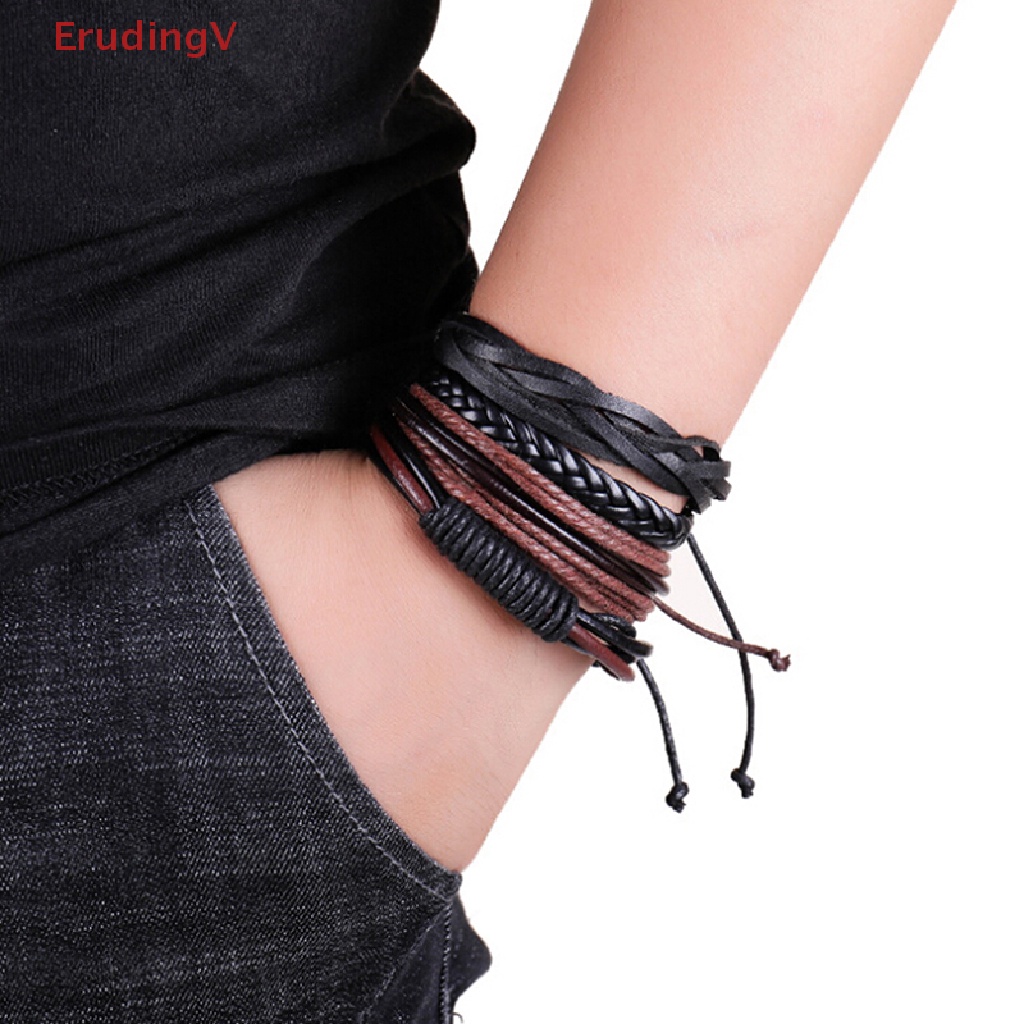 Bộ 4 Vòng Đeo Tay Bằng Da Bện Thủ Công Cho Nam