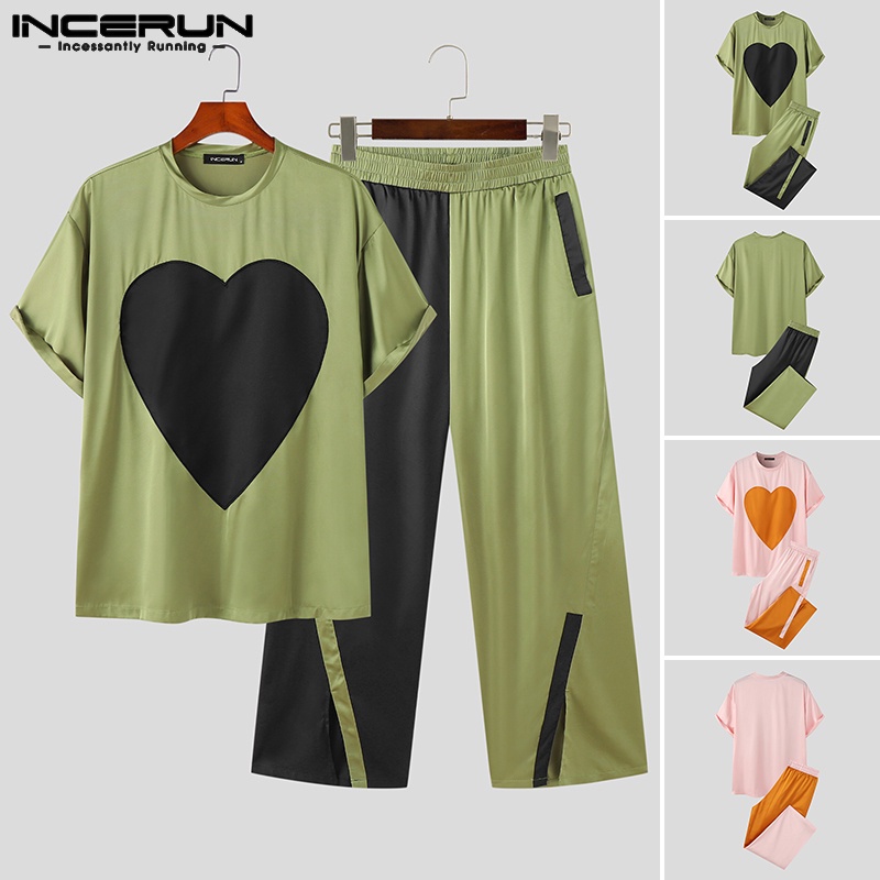 Set đồ INCERUN gồm áo thun tay ngắn và quần dài xẻ tà cá tính thời trang