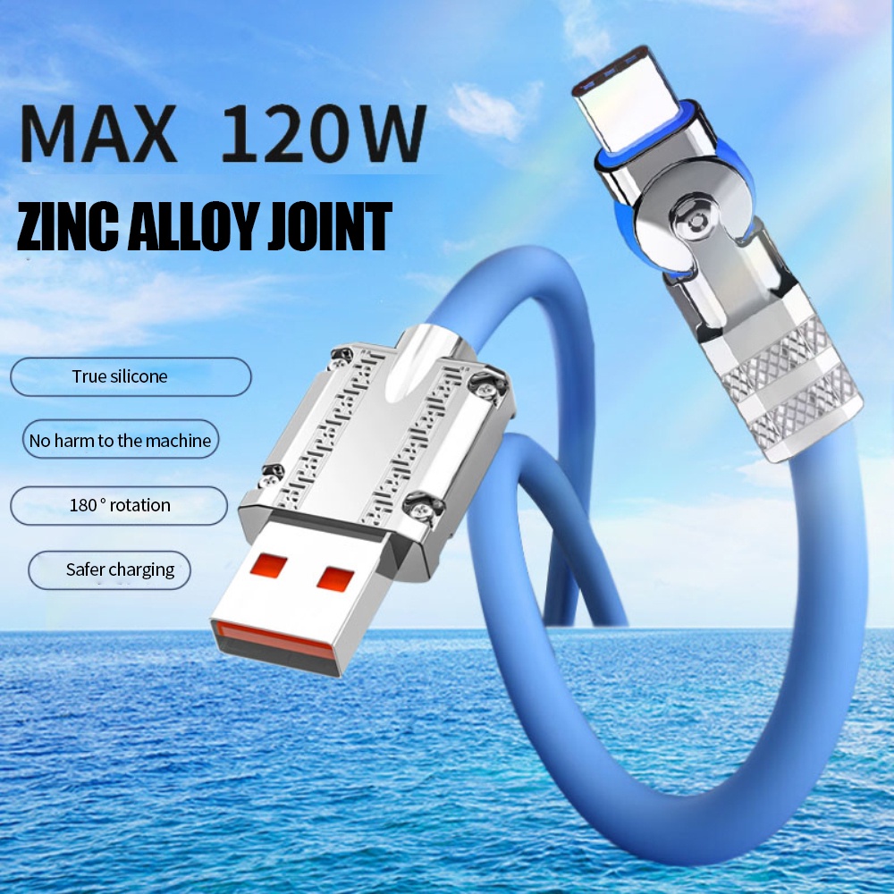 Máy Chơi Game Cầm Tay 120W 6A 180 Độ 120W Chất Lượng Cao° Dây Cáp Sạc Usb Loại C Bằng Silicon Dành Cho Xiaomi IPhone 13 Pro 14 Pro