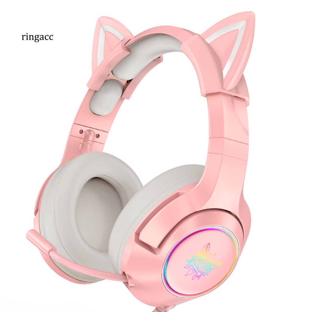 Tai Nghe Chụp Tai Có Micro Jack 3.5mm / USB Hình Tai Mèo Dễ Thương