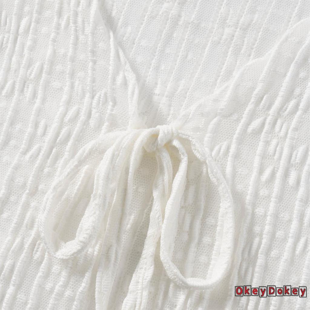 Áo Crop Top Tay Dài Cổ Chữ V Vải Sheer Buộc Dây In Họa Tiết Hoa Thời Trang Mùa Hè Cho Bạn Gái Y2K