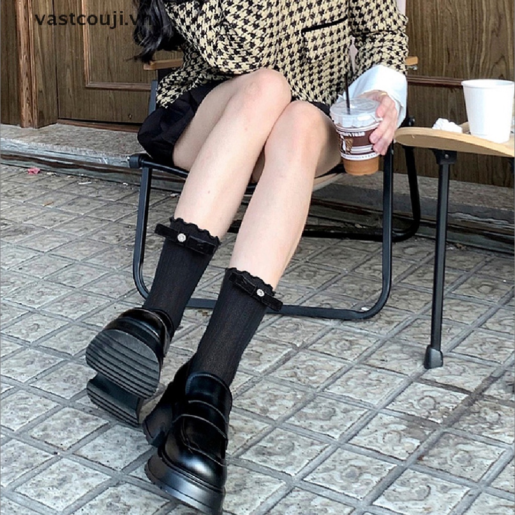 1 Đôi Tất Lưới Cotton Mềm Mại Đính Nơ Thời Trang Xuân Hè Cho Nữ