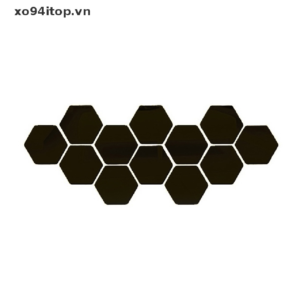Set 12 Đề Can Vinyl Hình Lục Giác Tráng Gương 3D DIY Trang Trí Nhà Cửa Có Thể Tháo Gỡ