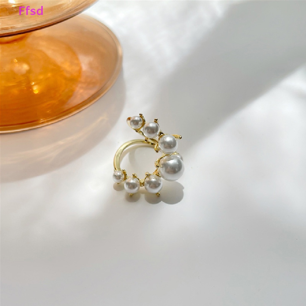 {Ffsd} Nhẫn Hở Đính Ngọc Trai Lớn Hình Học Cá Tính Có Thể Điều Chỉnh Làm Quà Tặng Bán Chạy Cho Nữ