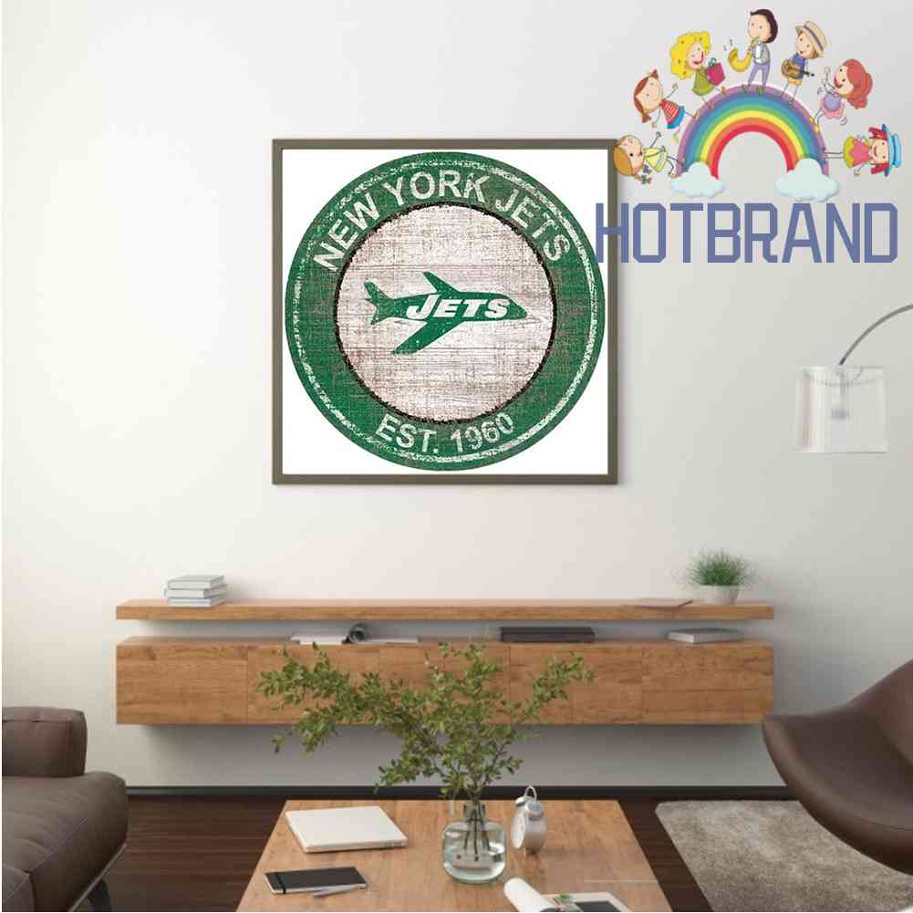 Tranh Đính Đá Kim Cương Toàn Bộ 5D DIY Hình Vẽ New York Jets Trang Trí Nhà Cửa