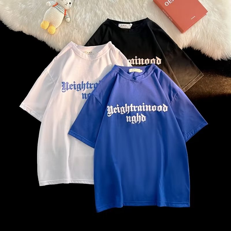 Áo Thun Ngắn Tay Cổ Tròn Dáng Rộng Phong Cách Đường Phố Cá Tính Cho Nam Nữ