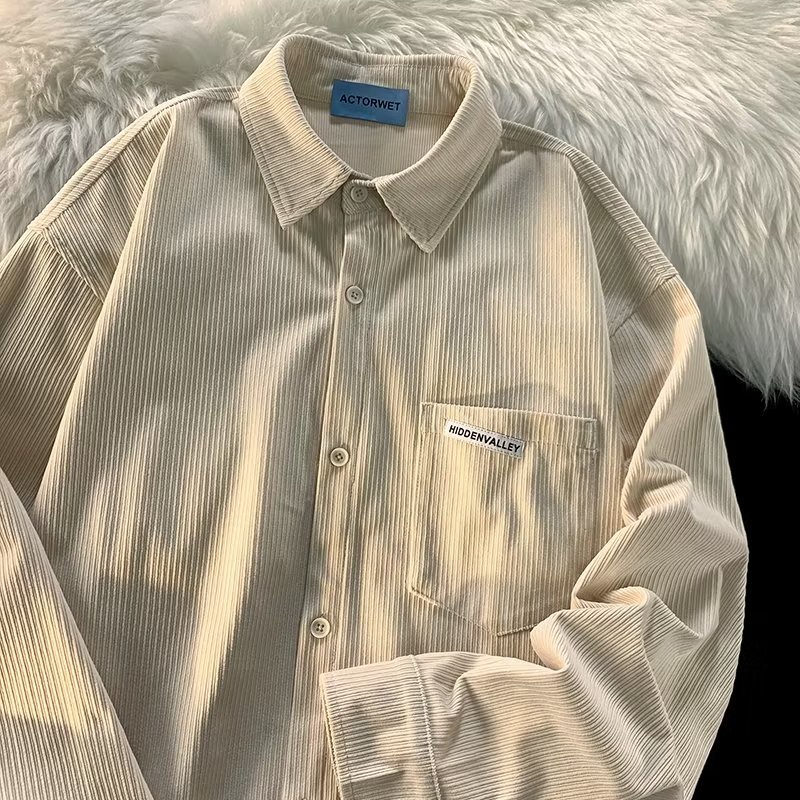 Áo Thun Polo Baju Polo Lelaki Vải Nhung Kẻ Sọc Tay Dài Hở Vai Cỡ Lớn Phong Cách Hàn Quốc Đơn Giản Dành Cho Bạn Nam