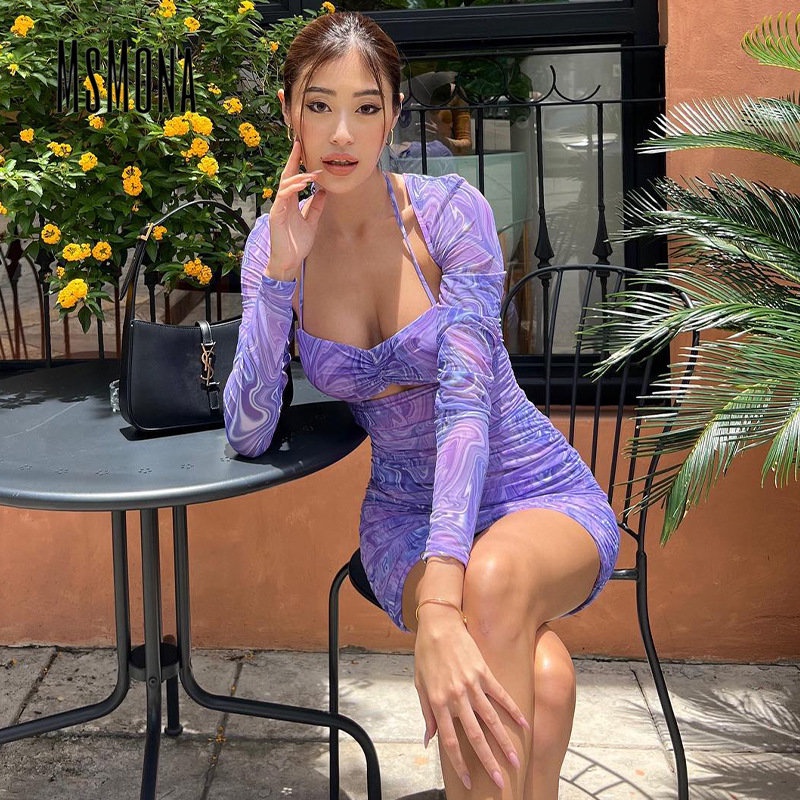 Đầm Tay Dài Cổ Chữ V Phối Màu Tương Phản Quyến Rũ Thời Trang 2023 Cho Nữ