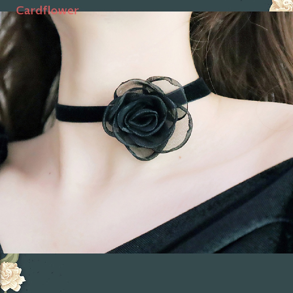 < Cardflower > Vòng Cổ Choker Dây Ruy Băng Hoa Trà Đen Siêu Dài Gợi Cảm Làm Quà Tặng Tiệc Tùng