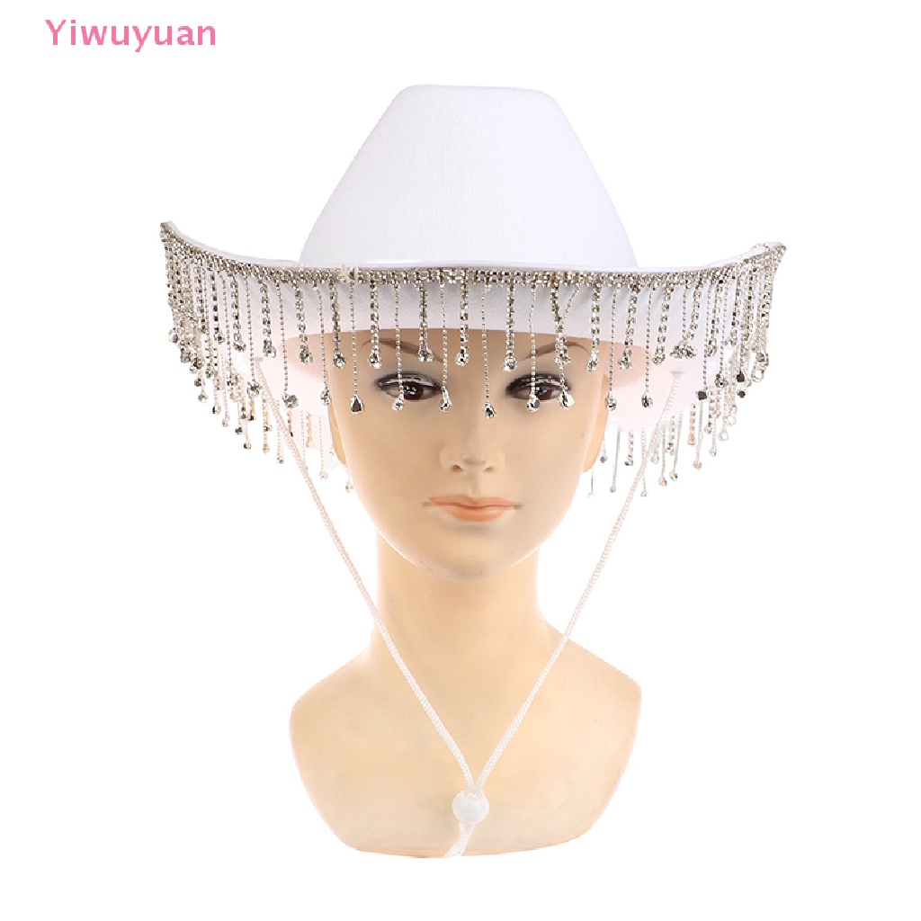 < Yiwuyuan > Mũ Cao Bồi Phối Dây Rút Đính Đá Màu Trơn Thời Trang Mới