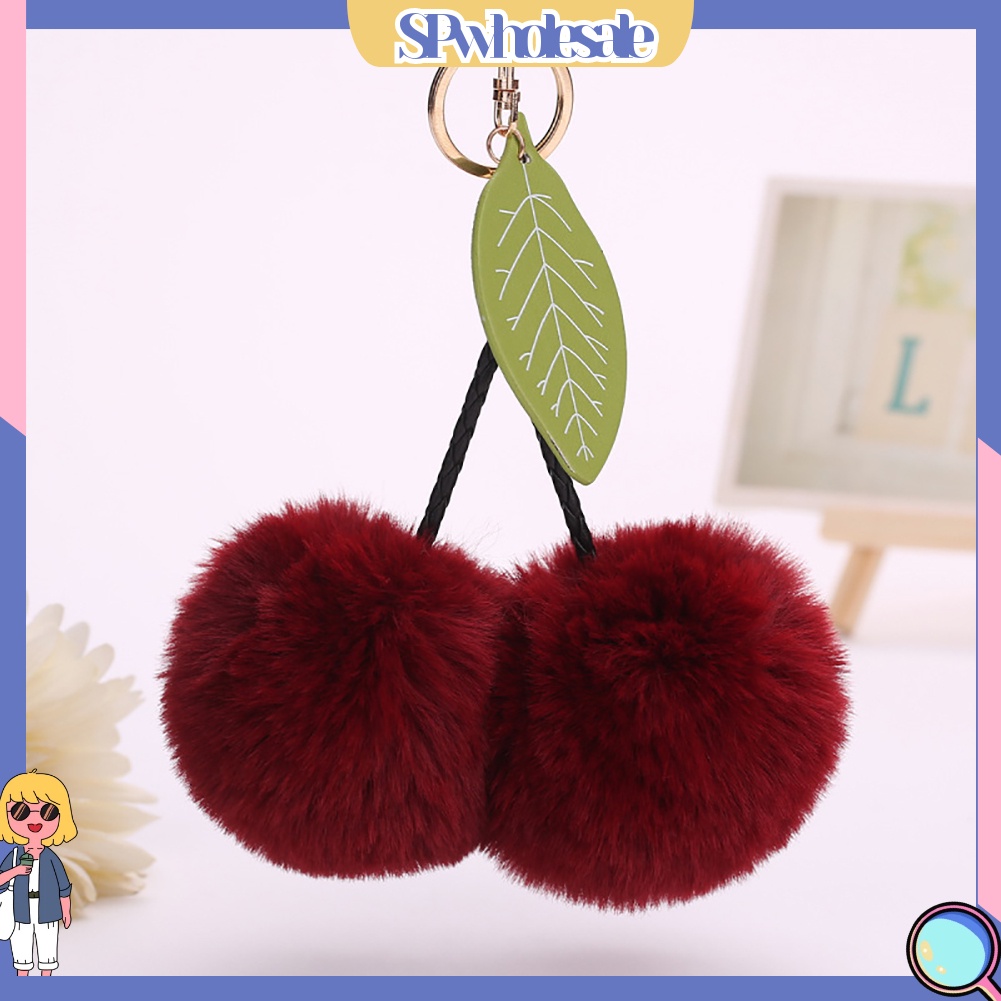 <SPwholesale> Móc Khóa Quả Cherry Giả Lông Xù Mềm Mại Dễ Thương